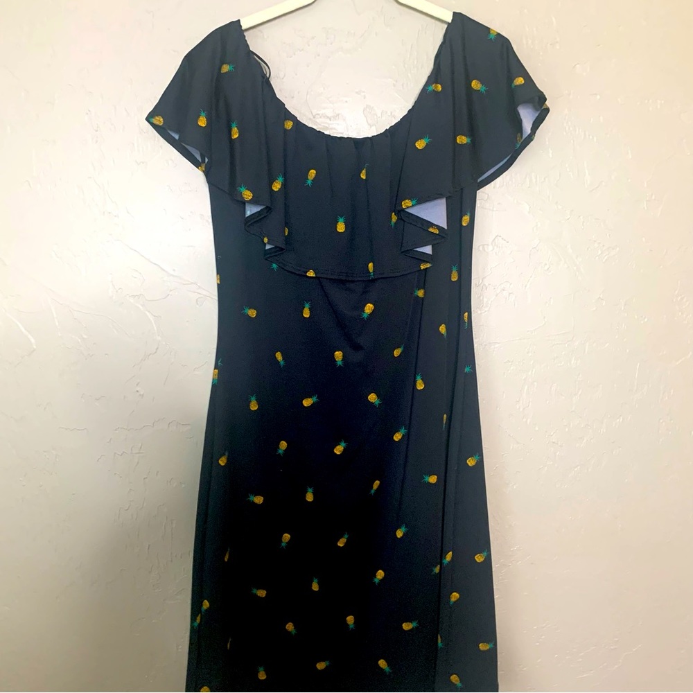 VERSE Mandy Off the Shoulder Ruffle Pineapple Printed Mini Knit Dress Size M NWT